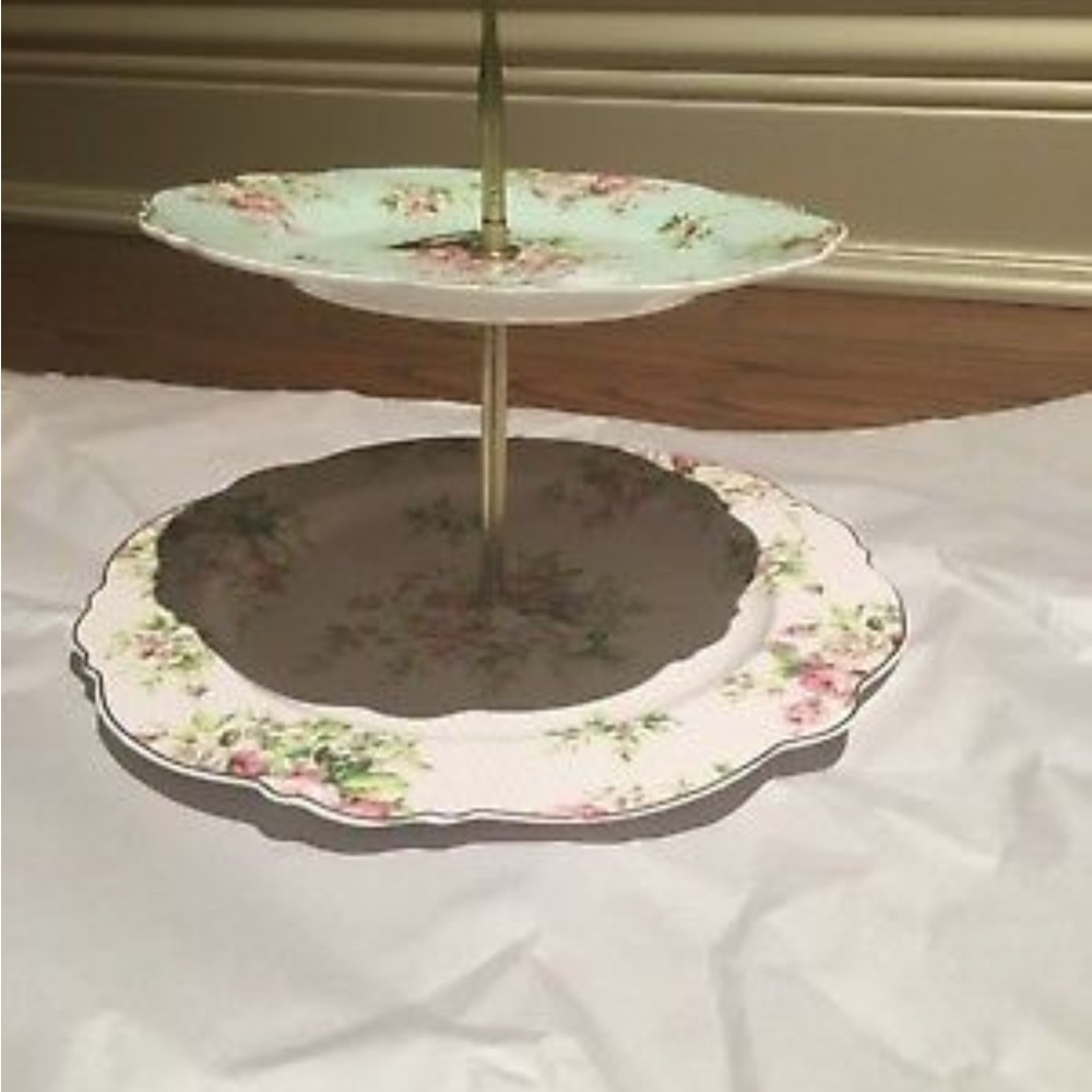 NW GRACE TEAWARE SHABBY CHIC STYLE PINK ROSES SERVING TIERED DISHES